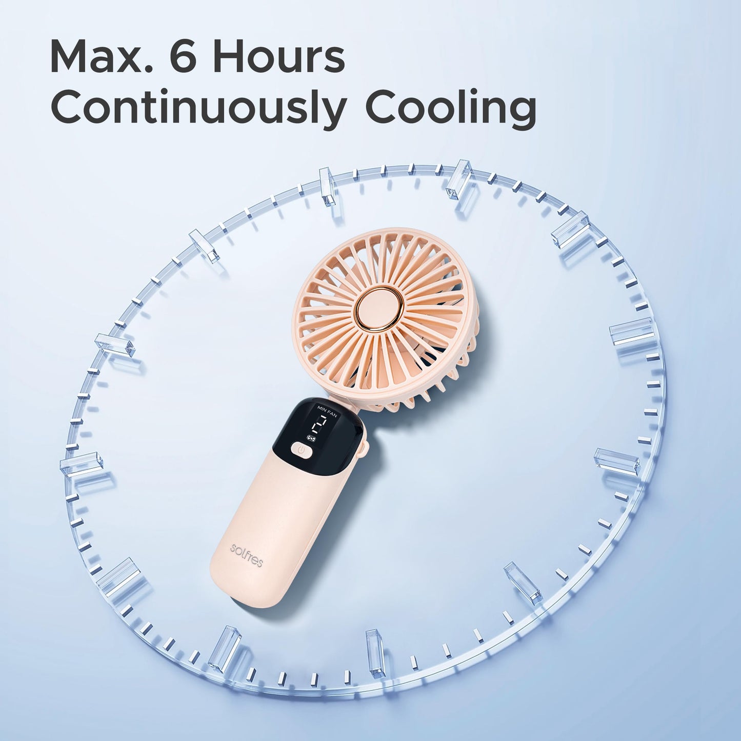 Solfres Portable Mini Handheld Fan, Digital Display, 5 Speeds, 90° Adjustable and Foldable, Rechargeable Fan for Outdoor Indoor Travel Desktop, White
