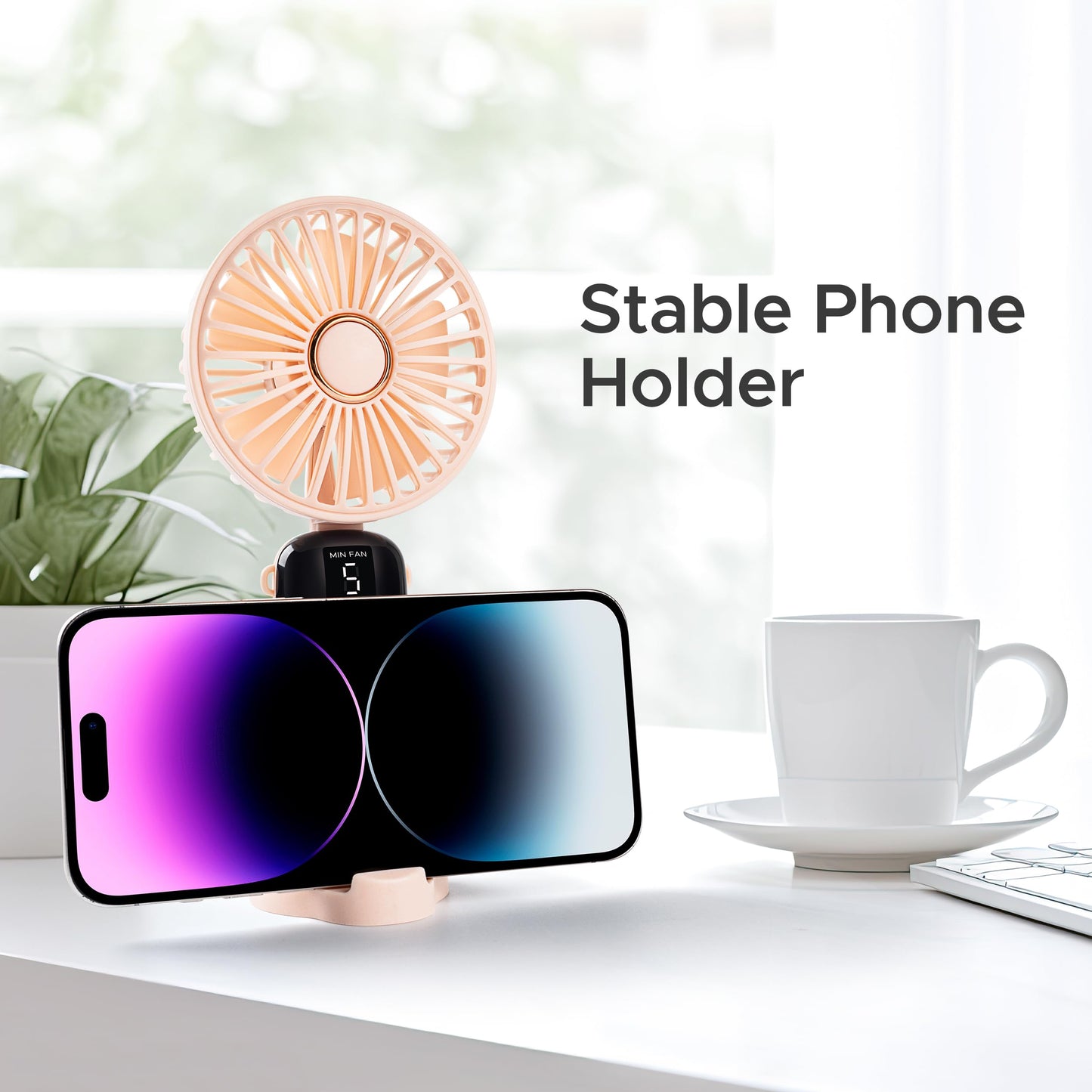 Solfres Portable Mini Handheld Fan, Digital Display, 5 Speeds, 90° Adjustable and Foldable, Rechargeable Fan for Outdoor Indoor Travel Desktop, White