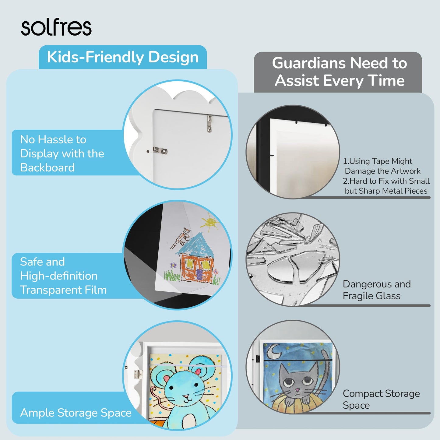Solfres Kids Art Frames Front Opening 9x12 & 8.5x11 w/Mat, Kids Artwork Frames Changeable, Picture Frame with Storage Holds 150 Drawings, Display for Art Projects 3D Crafts, School Home Office, White (Copy)
