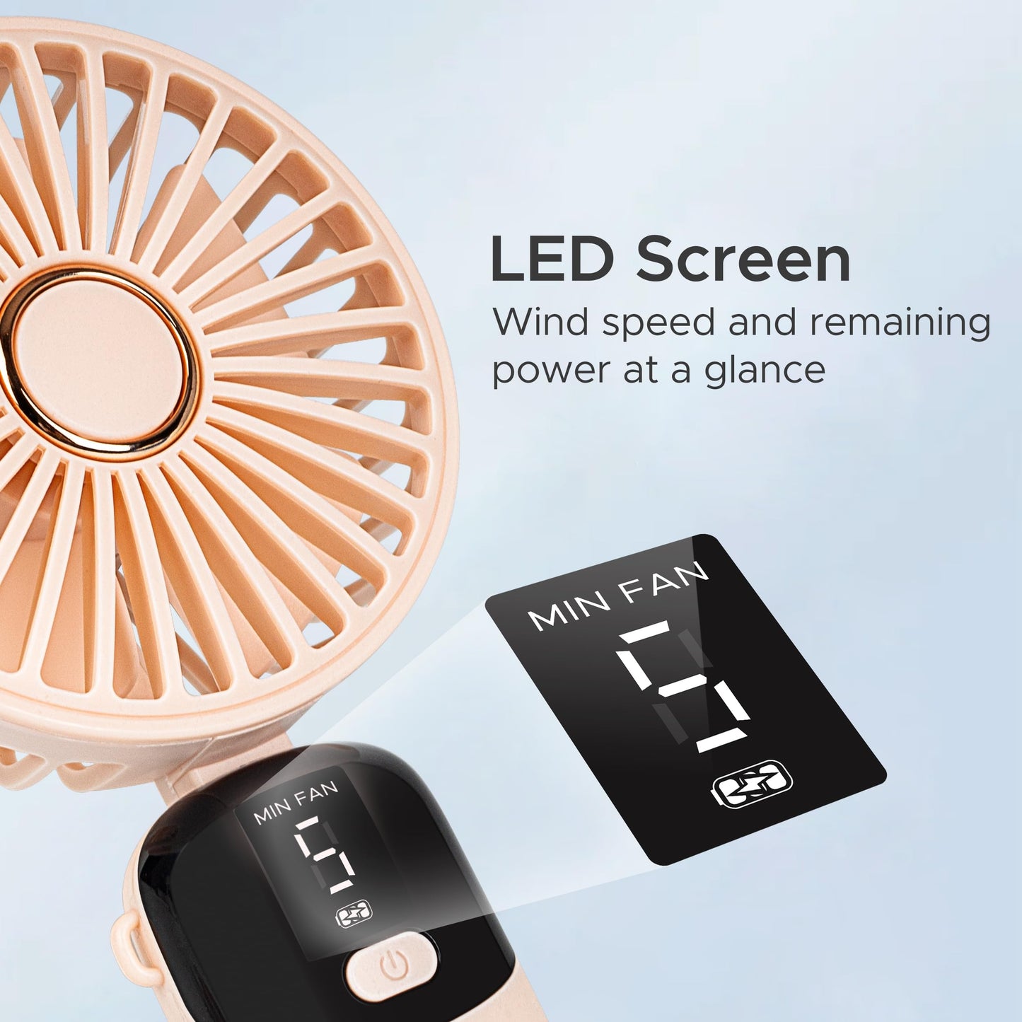 Solfres Portable Mini Handheld Fan, Digital Display, 5 Speeds, 90° Adjustable and Foldable, Rechargeable Fan for Outdoor Indoor Travel Desktop, White