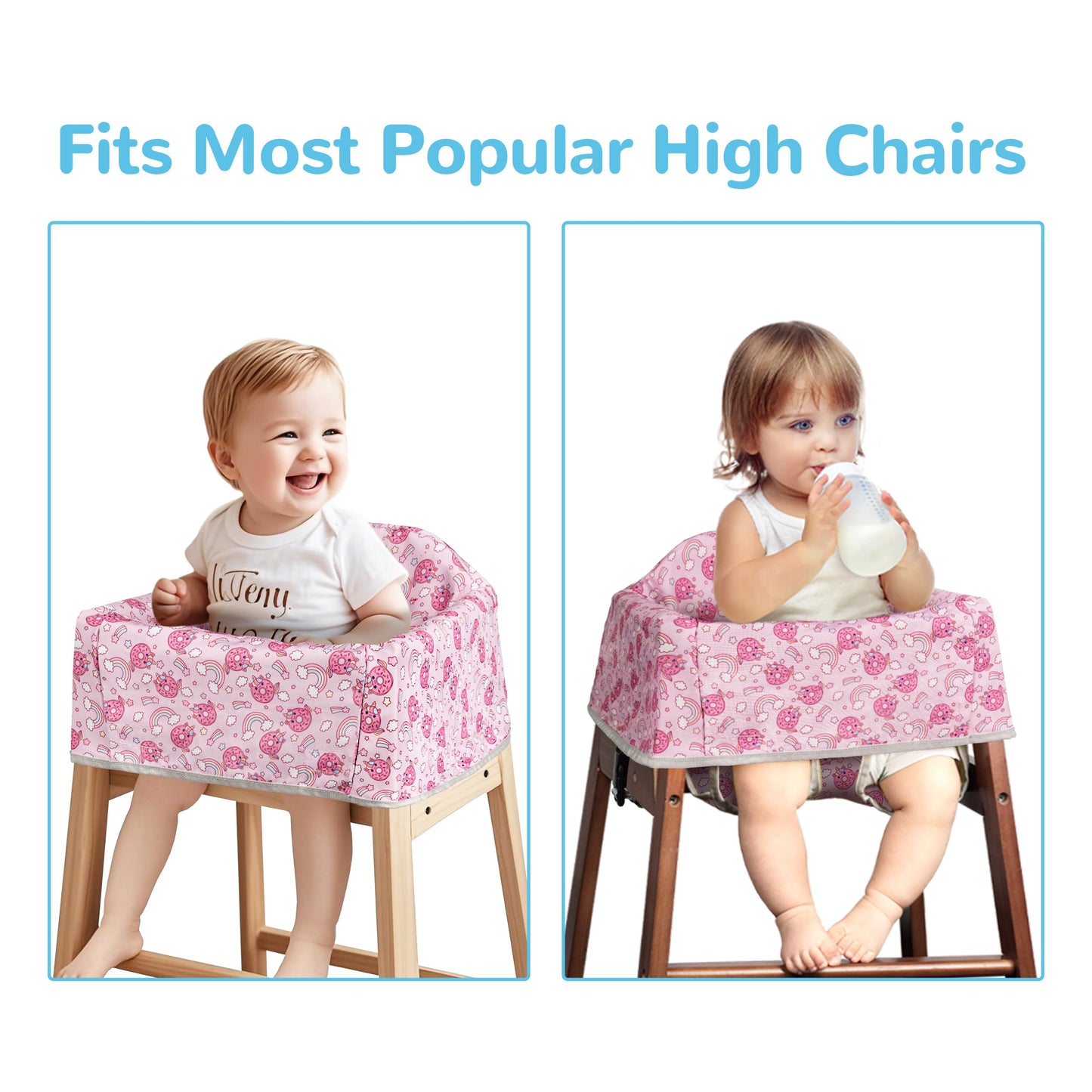 Solfres Dual-Belt High Chair Cover, Baby High Chair Cover, Upgrade Version, for Wooden or Restaurant High Chair, Sturdy and Robust Material, Heart-Shaped Donut, Pink Hot Pink Lilac