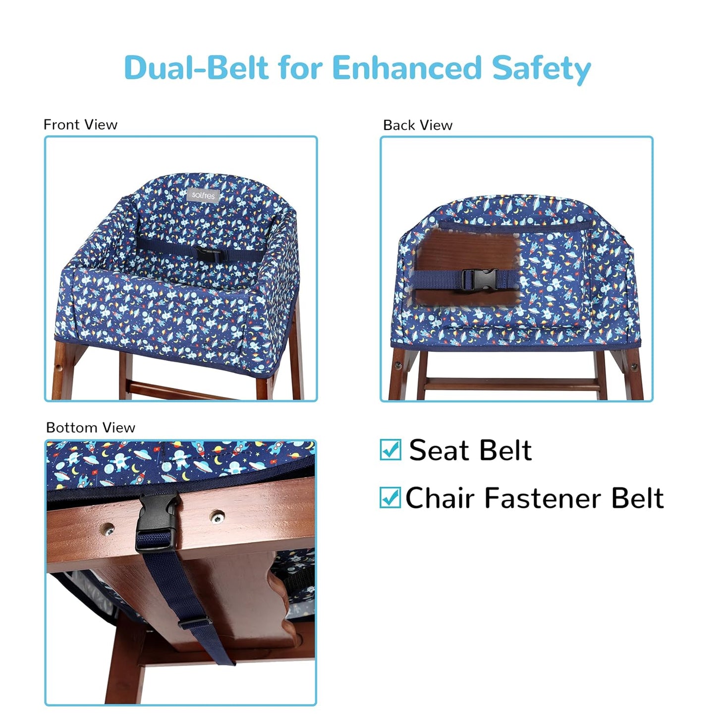 Dual-Belt High Chair Cover, Baby High Chair Cover, Upgrade Version, for Wooden or Restaurant High Chair, Sturdy and Robust Material, Blue space