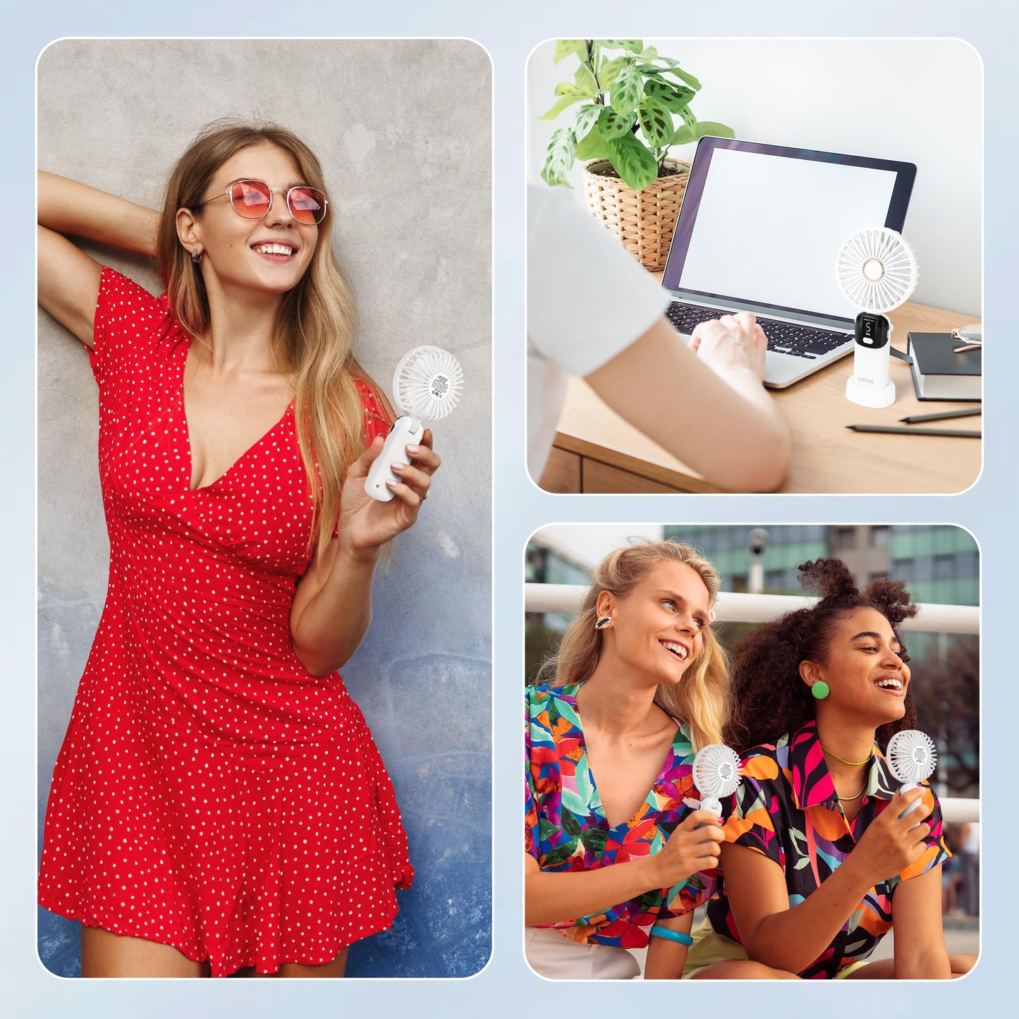Solfres Portable Mini Handheld Fan, Digital Display, 5 Speeds, 90° Adjustable and Foldable, Rechargeable Fan for Outdoor Indoor Travel Desktop, White