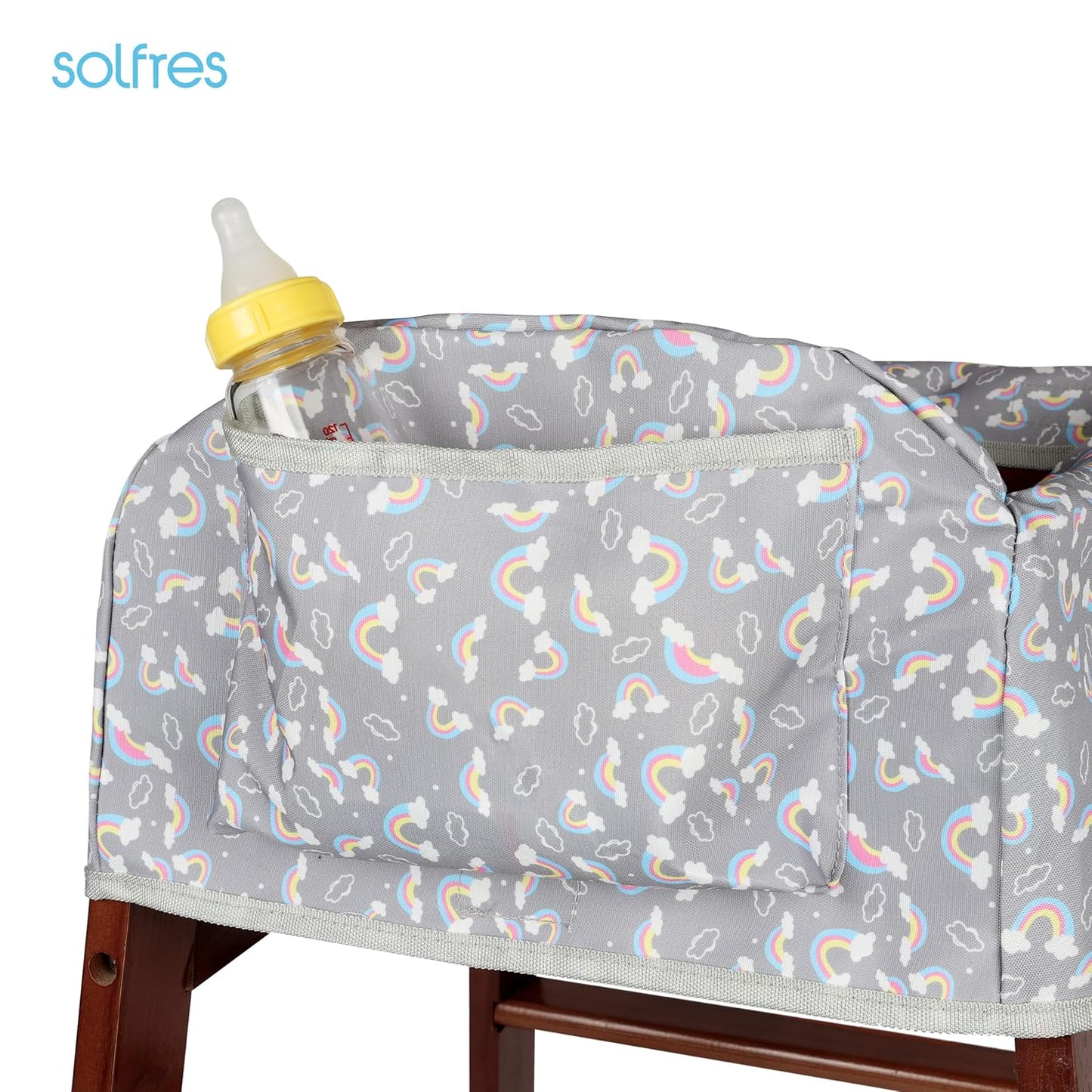 Dual-Belt High Chair Cover, Baby High Chair Cover, Upgrade Version, for Wooden or Restaurant High Chair, Sturdy and Robust Material, Gray Rainbow