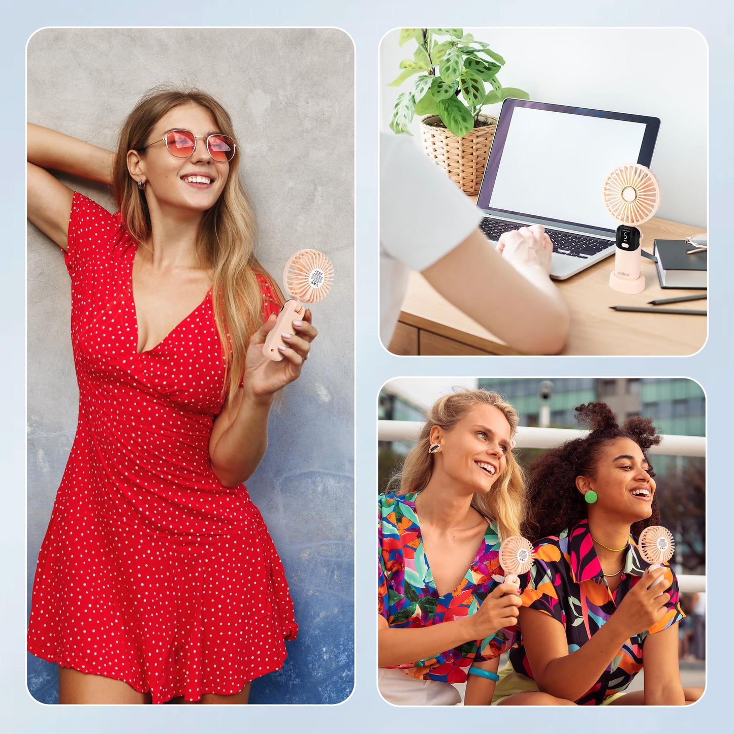 Solfres Portable Mini Handheld Fan, Digital Display, 5 Speeds, 90° Adjustable and Foldable, Rechargeable Fan for Outdoor Indoor Travel Desktop, White