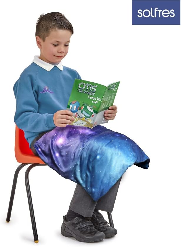 Solfres Small Weighted Lap Pad Blanket Throw for Kids Boys Teens 20in x 23in 5 Lbs - Sleep Therapy Plush Travel Size with Glass Beads, Galaxy Space Stars
