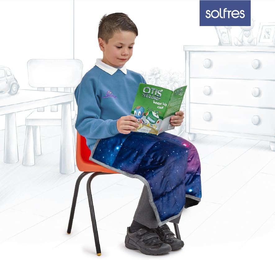 Solfres Small Weighted Lap Pad Blanket Throw for Kids Boys Teens 20in x 23in 5 Lbs - Sleep Therapy Plush Travel Size with Glass Beads, Galaxy Space Stars