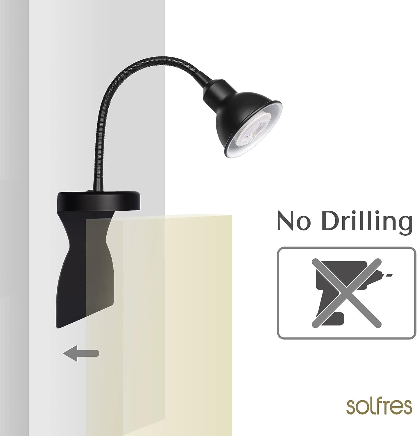 Solfres Innovative Design Headboard Reading Light. No Drilling Golden Book Light for Bedtime Reading. Dimmable LED Book Reading Lamp with Bulb. Movable & Flexible, White