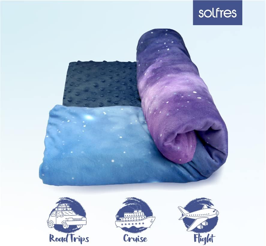 Solfres Small Weighted Lap Pad Blanket Throw for Kids Boys Teens 20in x 23in 5 Lbs - Sleep Therapy Plush Travel Size with Glass Beads, Galaxy Space Stars
