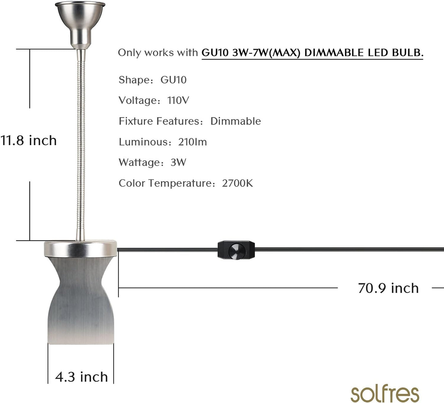 Solfres Innovative Design Headboard Reading Light. No Drilling Golden Book Light for Bedtime Reading. Dimmable LED Book Reading Lamp with Bulb. Movable & Flexible, White