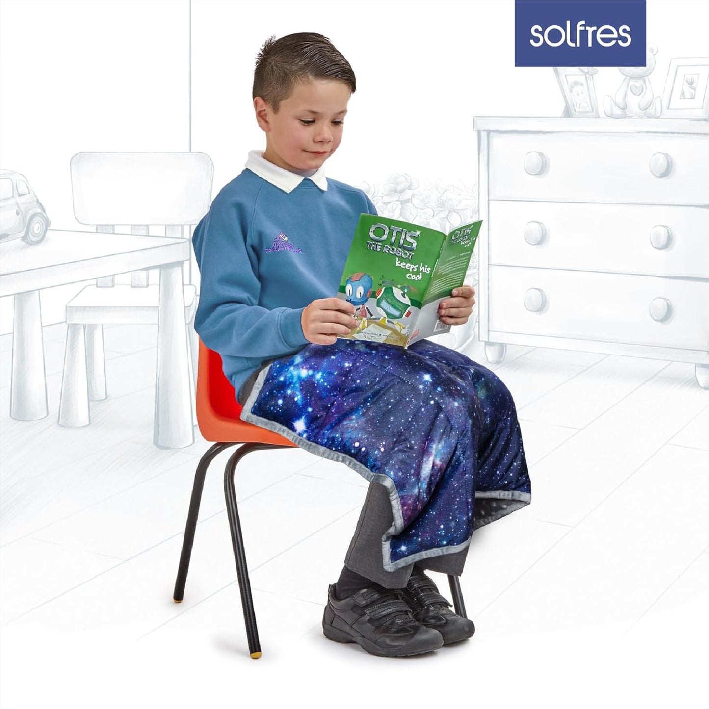 Solfres Small Weighted Lap Pad Blanket Throw for Kids Boys Teens 20in x 23in 5 Lbs - Sleep Therapy Plush Travel Size with Glass Beads, Galaxy Space Stars