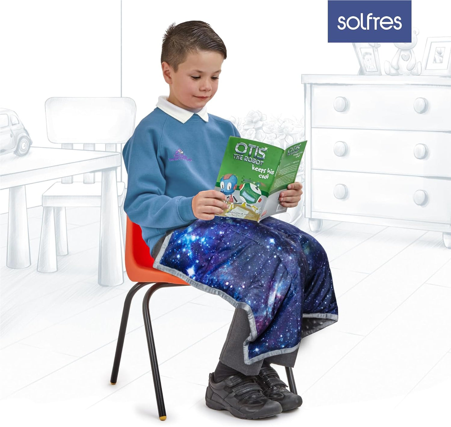Solfres Small Weighted Lap Pad Blanket Throw for Kids Boys Teens 20in x 23in 5 Lbs - Sleep Therapy Plush Travel Size with Glass Beads, Galaxy Space Stars