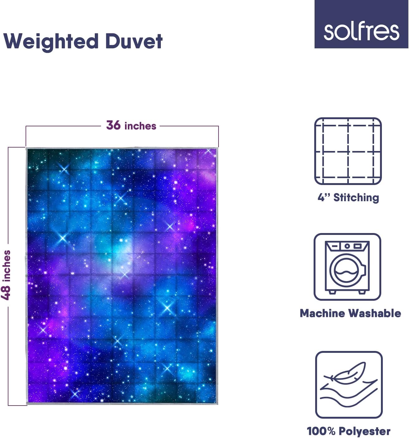 Solfres 5lbs Weighted Blanket for Kids, 36 x 48 Inches, Printing Heavy Blanket 5 Pounds for Children and Teens Sleeping Ultra Soft and Cozy, Stars, Sensory Items for Sleep, Nebula Galaxy