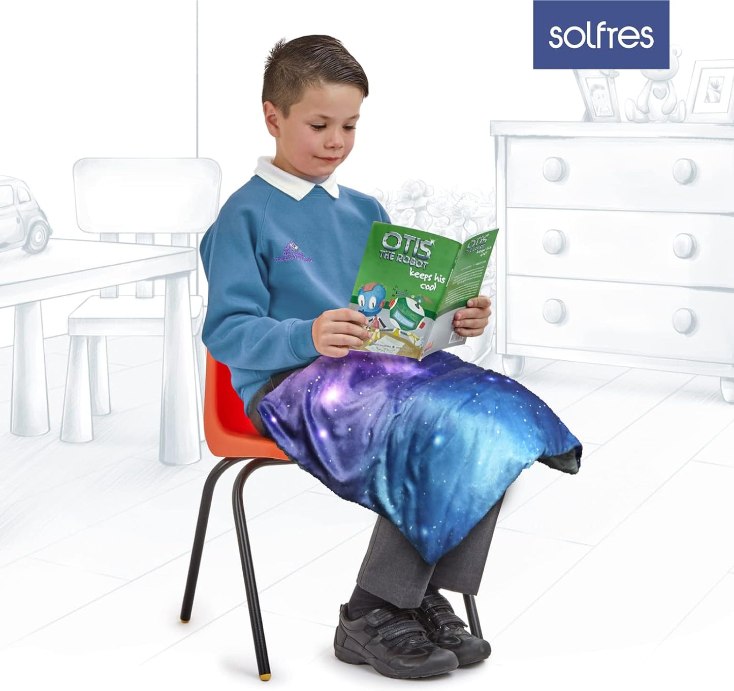 Solfres Small Weighted Lap Pad Blanket Throw for Kids Boys Teens 20in x 23in 5 Lbs - Sleep Therapy Plush Travel Size with Glass Beads, Galaxy Space Stars