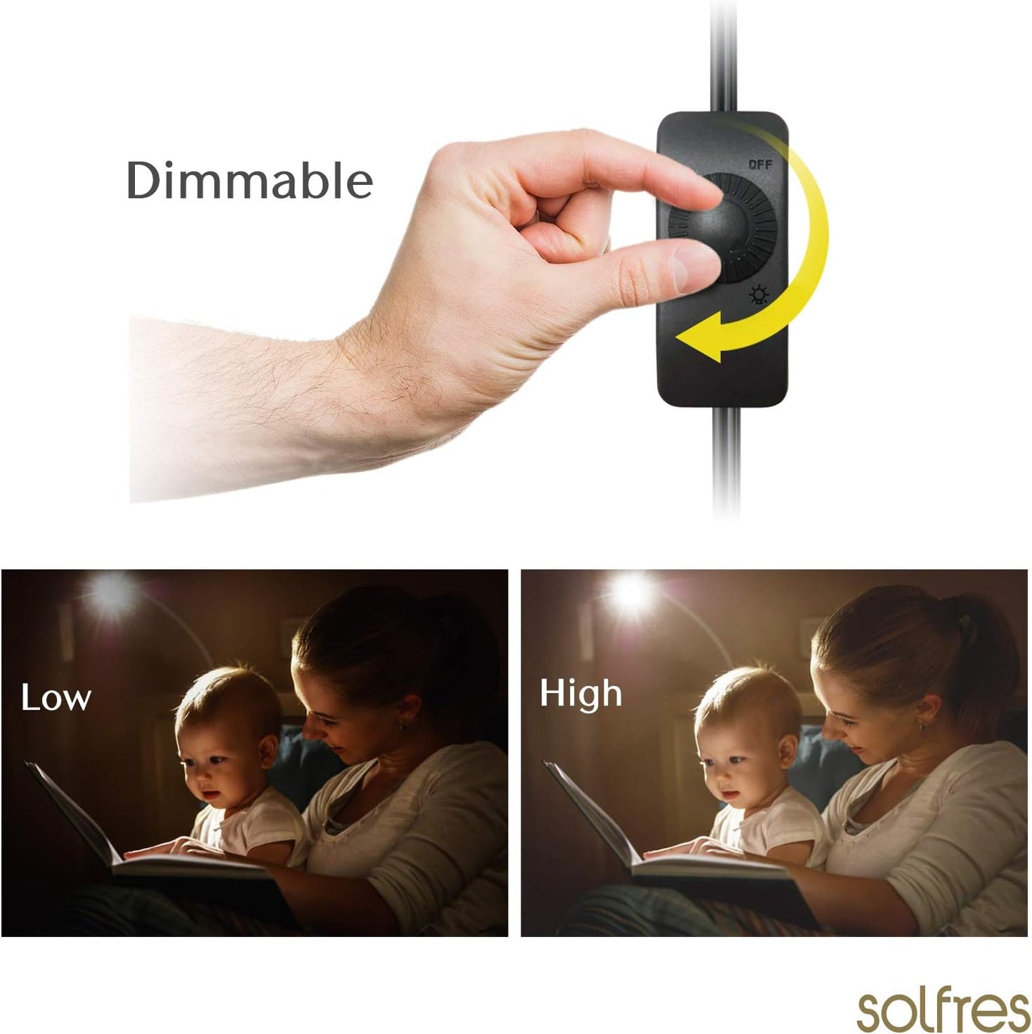 Solfres Innovative Design Headboard Reading Light. No Drilling Golden Book Light for Bedtime Reading. Dimmable LED Book Reading Lamp with Bulb. Movable & Flexible, White