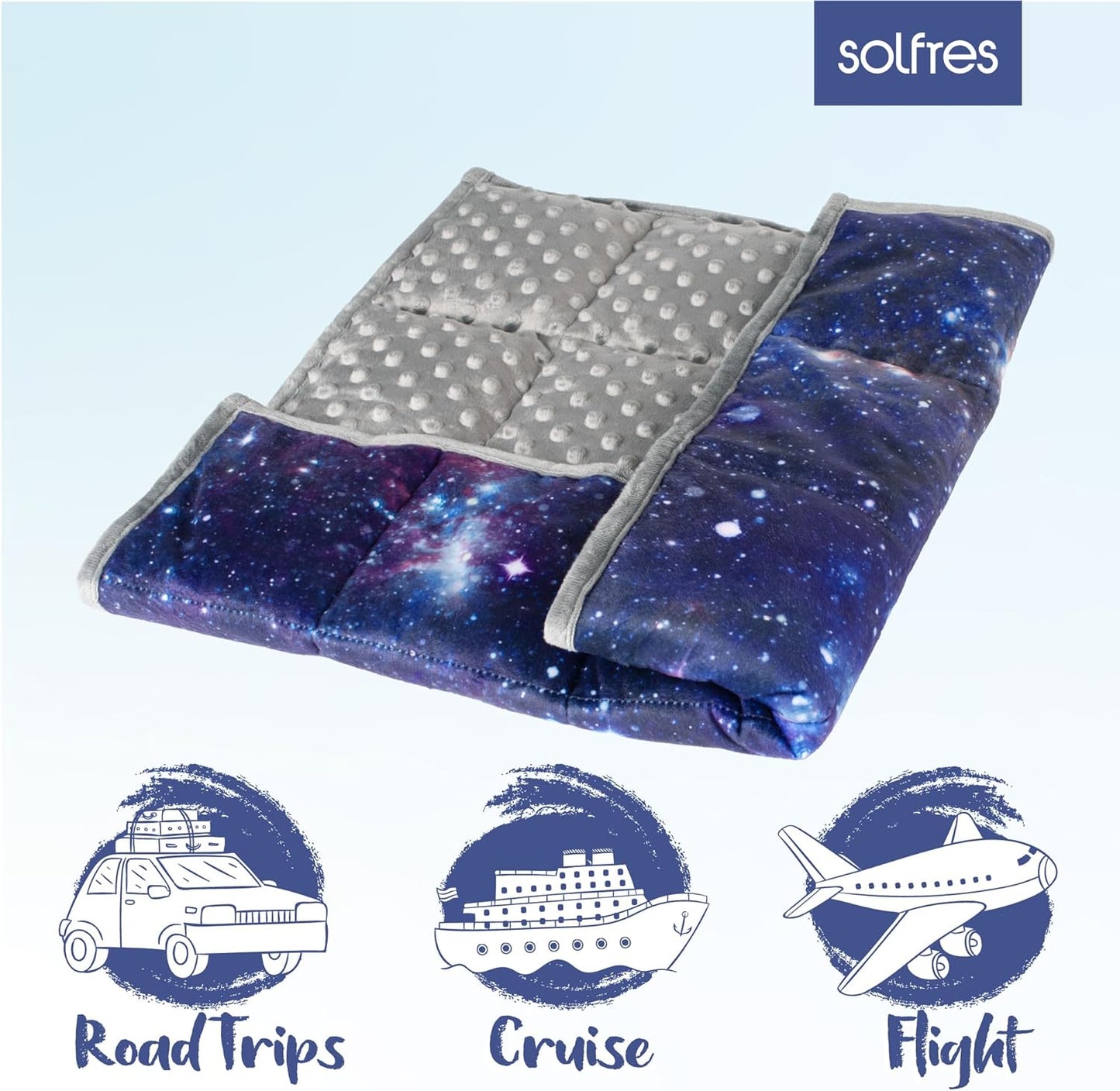 Solfres Small Weighted Lap Pad Blanket Throw for Kids Boys Teens 20in x 23in 5 Lbs - Sleep Therapy Plush Travel Size with Glass Beads, Galaxy Space Stars