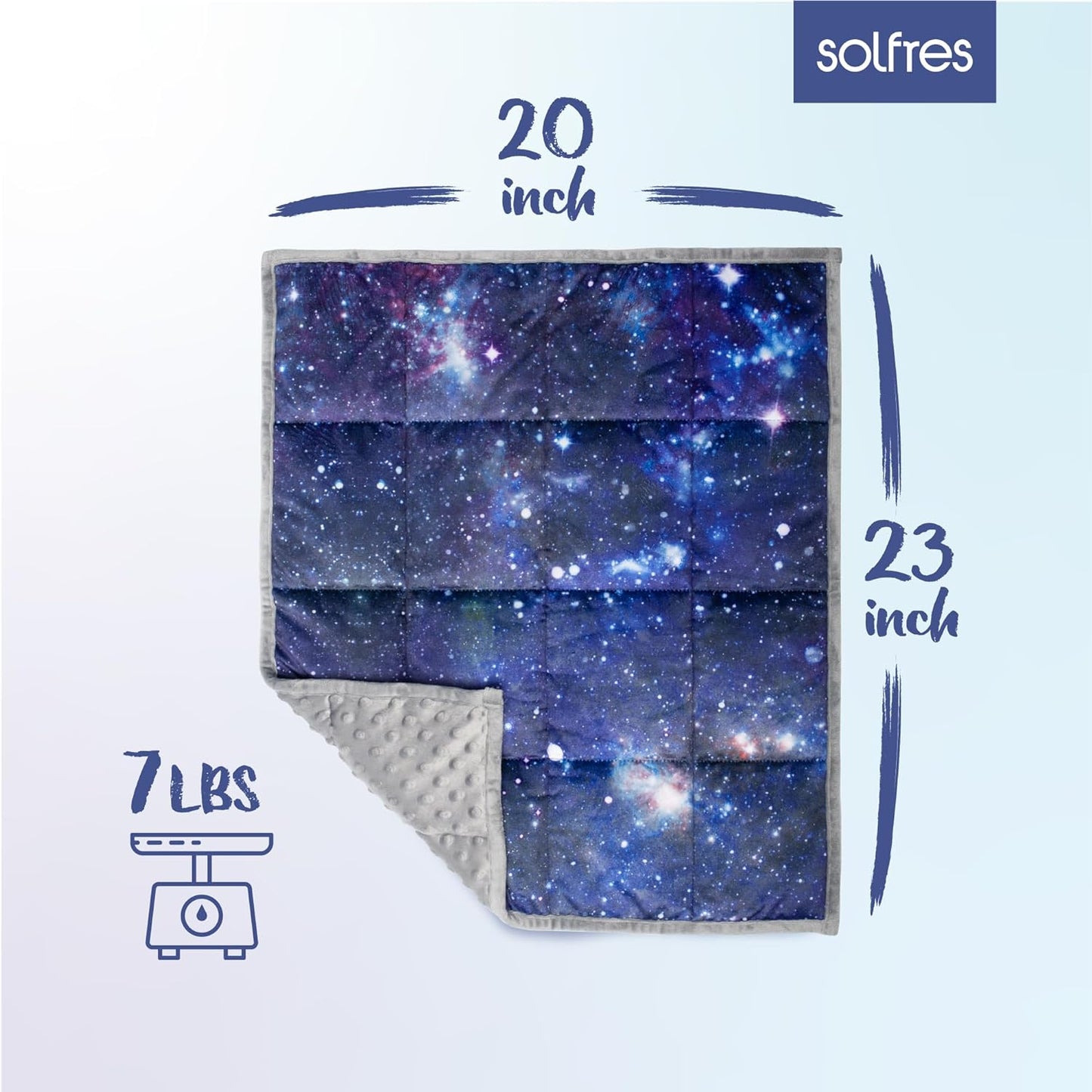Solfres Small Weighted Lap Pad Blanket Throw for Kids Boys Teens 20in x 23in 5 Lbs - Sleep Therapy Plush Travel Size with Glass Beads, Galaxy Space Stars
