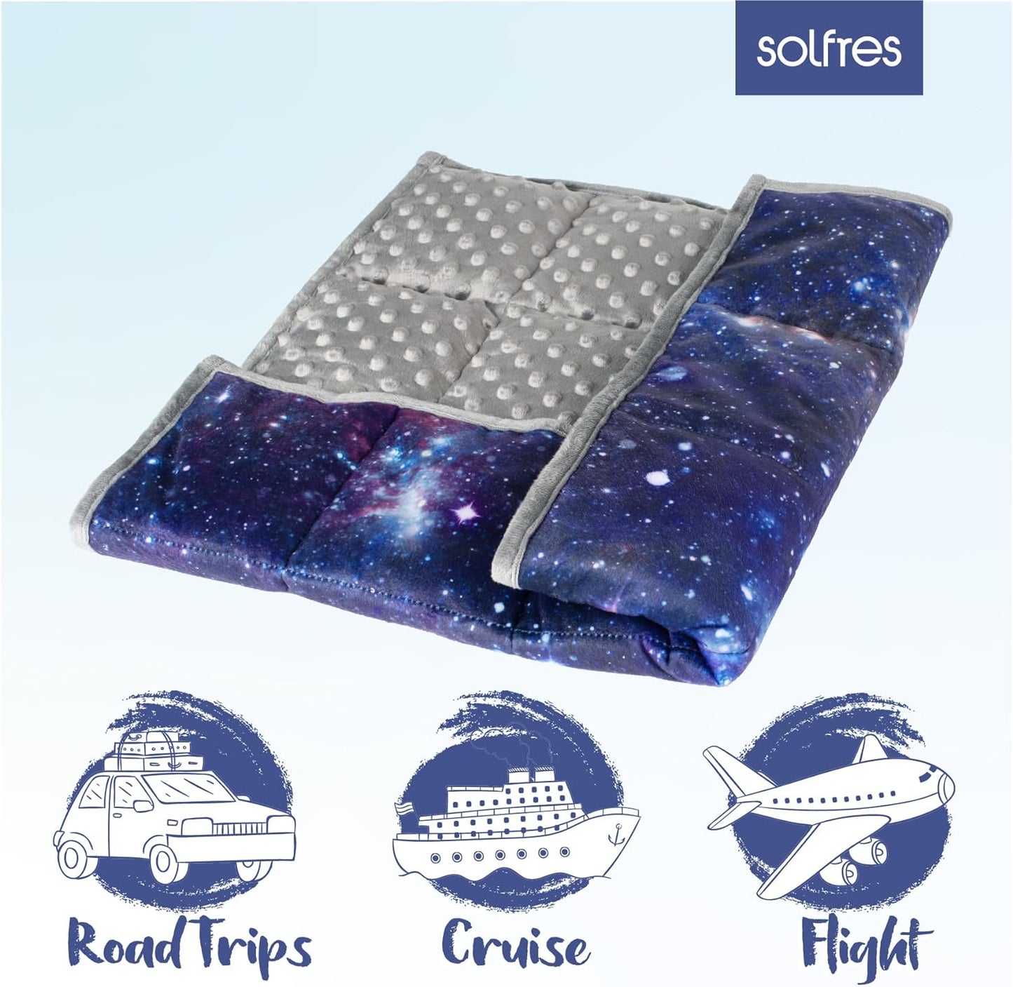 Solfres Small Weighted Lap Pad Blanket Throw for Kids Boys Teens 20in x 23in 5 Lbs - Sleep Therapy Plush Travel Size with Glass Beads, Galaxy Space Stars