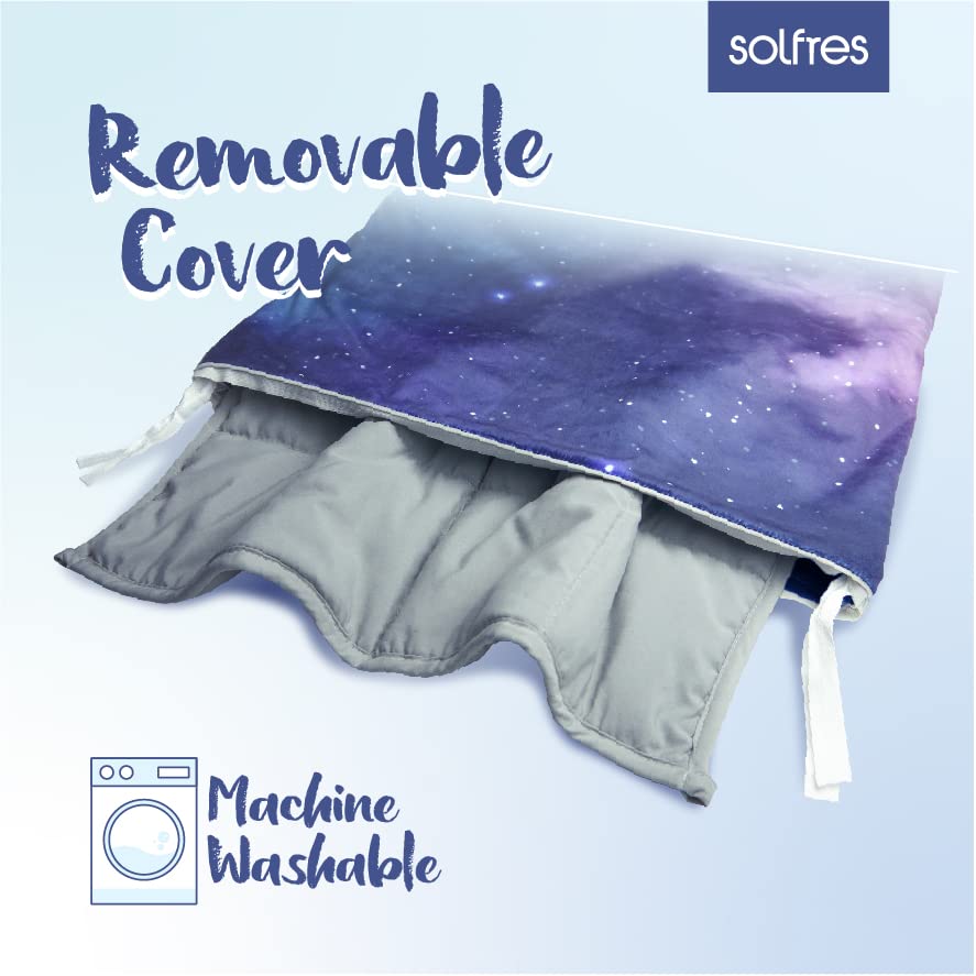 Solfres 5lbs Small Weighted Lap Pad Blanket Throw for Kids Boys Teens 20in x 23in - Sleep Therapy Plush Travel Size with Glass Beads, Dark Blue Universe Galaxy