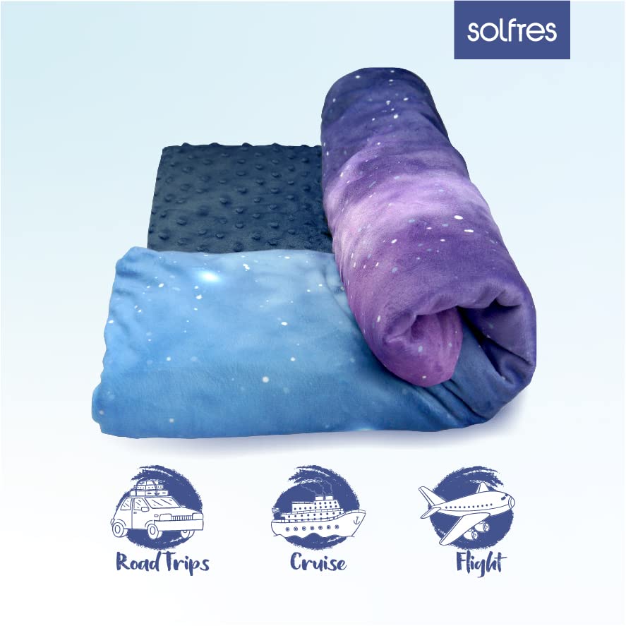 Solfres 5lbs Small Weighted Lap Pad Blanket Throw for Kids Boys Teens 20in x 23in - Sleep Therapy Plush Travel Size with Glass Beads, Dark Blue Universe Galaxy