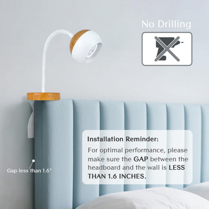 SOLFRES Innovative Headboard Reading Light – No Drilling, Dimmable LED Flexible Book Light