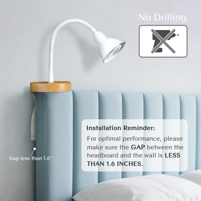 SOLFRES Innovative Headboard Reading Light – No Drilling, Dimmable LED Flexible Book Light