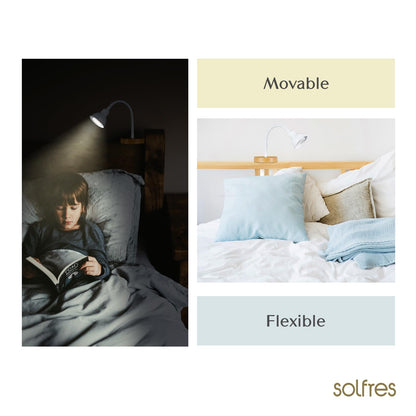 SOLFRES Innovative Headboard Reading Light – No Drilling, Dimmable LED Flexible Book Light
