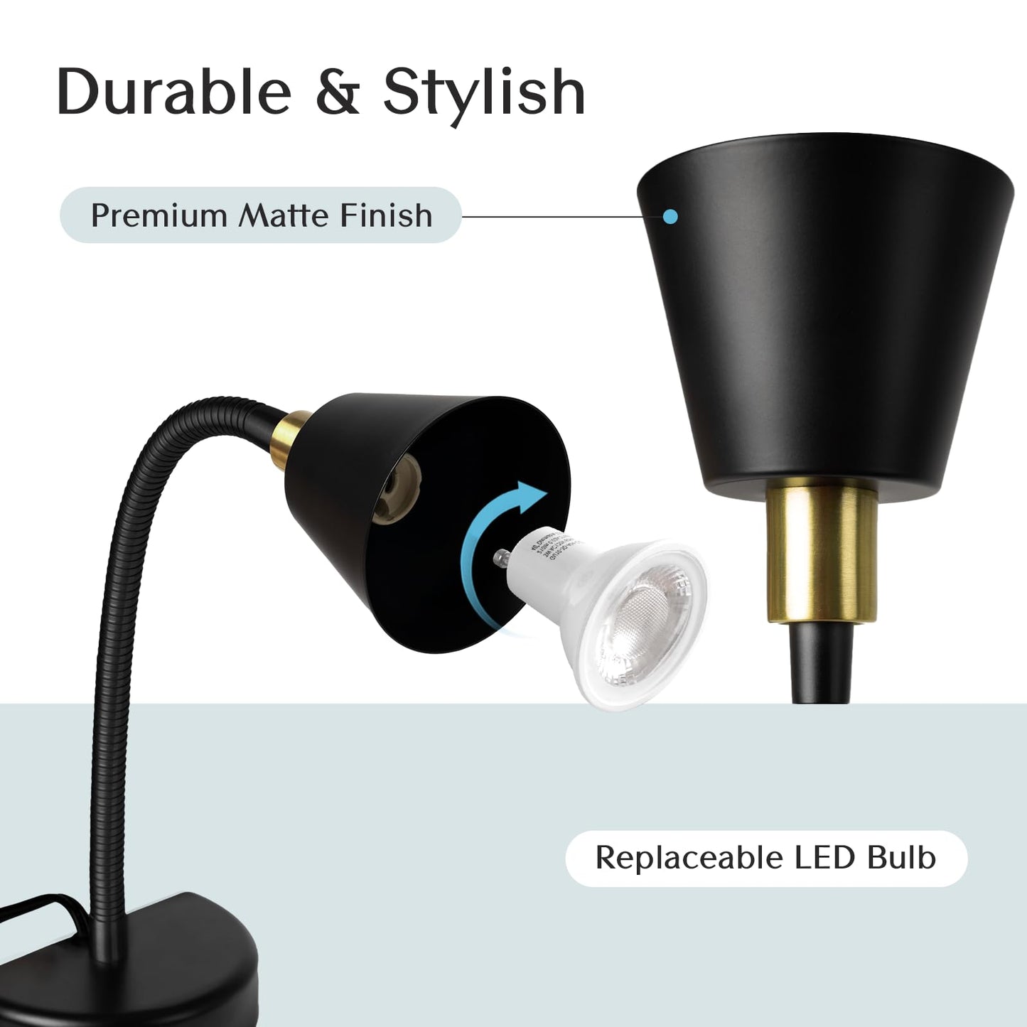 Solfres Patented Innovative Design Headboard Reading Light. No Drilling Golden Book Light for Bedtime Reading. Dimmable LED Book Reading Lamp with Bulb. Movable & Flexible, Black