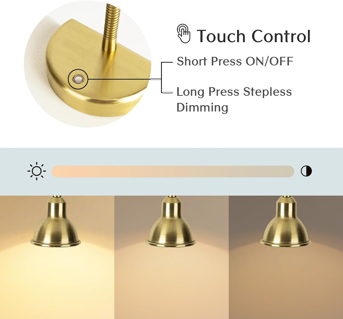 Solfres Innovative Design Rechargeable Headboard Reading Light. No Drilling Book Light for Bedtime Reading. Dimmable LED Lamp with Bulb. Movable & Flexible