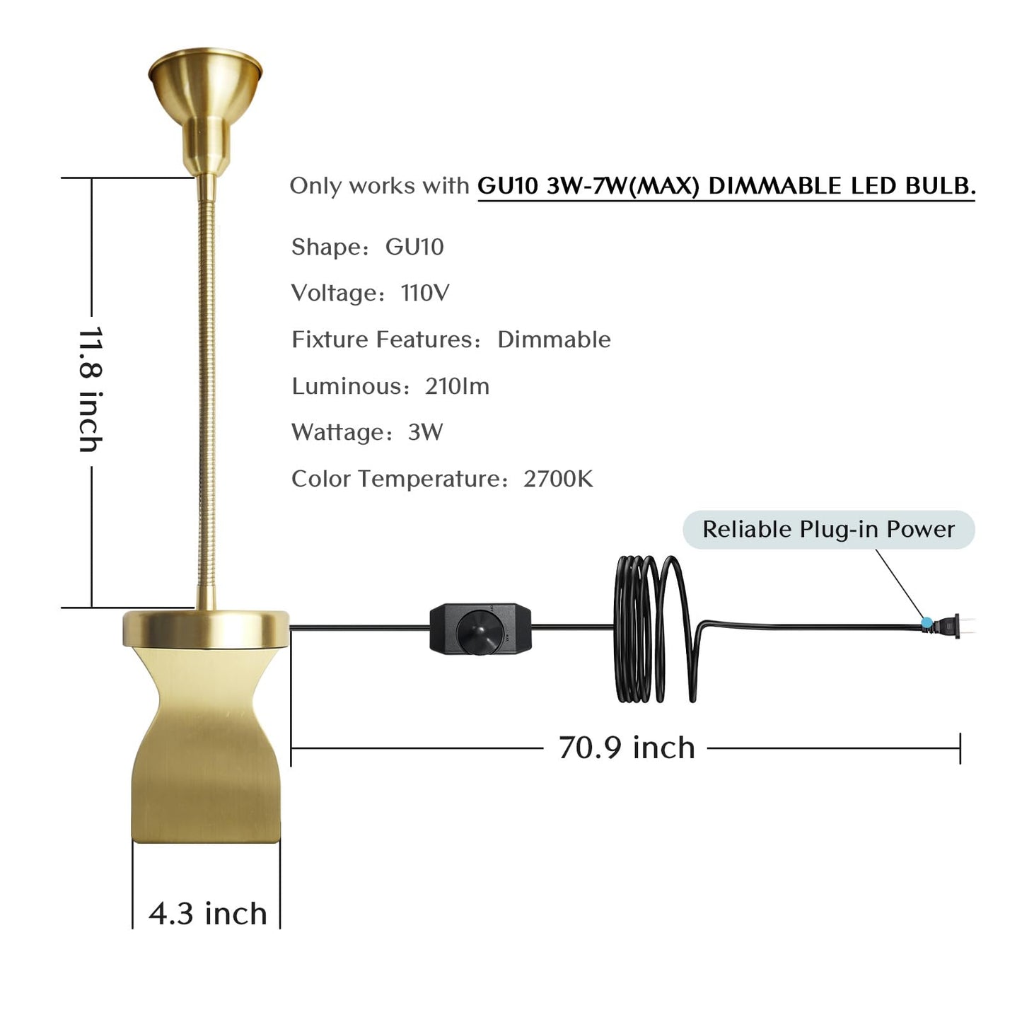 Solfres Patented Innovative Design Headboard Reading Light. No Drilling Golden Book Light for Bedtime Reading. Dimmable LED Book Reading Lamp with Bulb. Movable & Flexible, Black