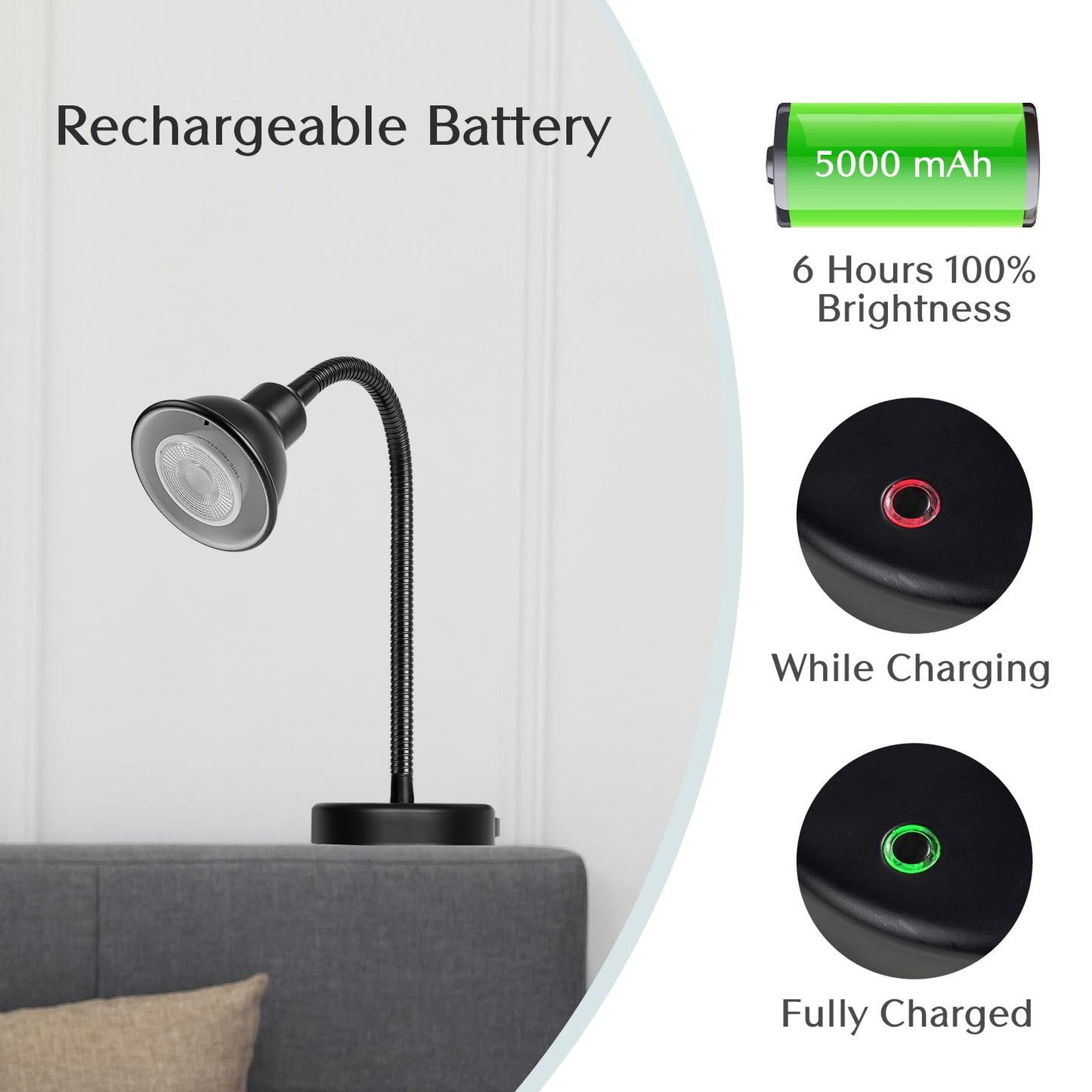 Solfres Patented Innovative Design Headboard Reading Light. No Drilling Golden Book Light for Bedtime Reading. Dimmable LED Book Reading Lamp with Bulb. Movable & Flexible, Black