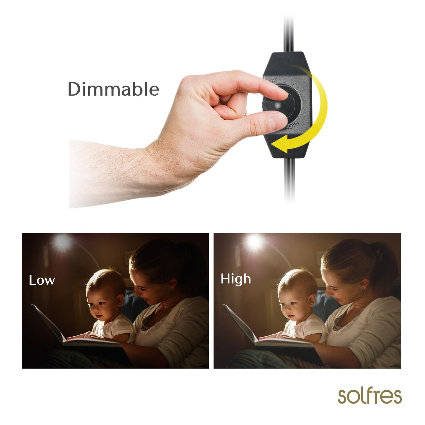 Solfres Patented Innovative Design Headboard Reading Light. No Drilling Golden Book Light for Bedtime Reading. Dimmable LED Book Reading Lamp with Bulb. Movable & Flexible, Black