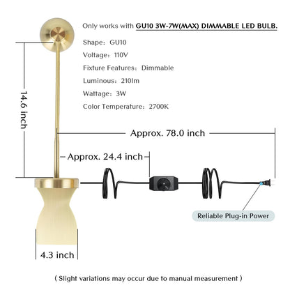 Solfres Patented Innovative Design Headboard Reading Light. No Drilling Golden Book Light for Bedtime Reading. Dimmable LED Book Reading Lamp with Bulb. Movable & Flexible, Gold
