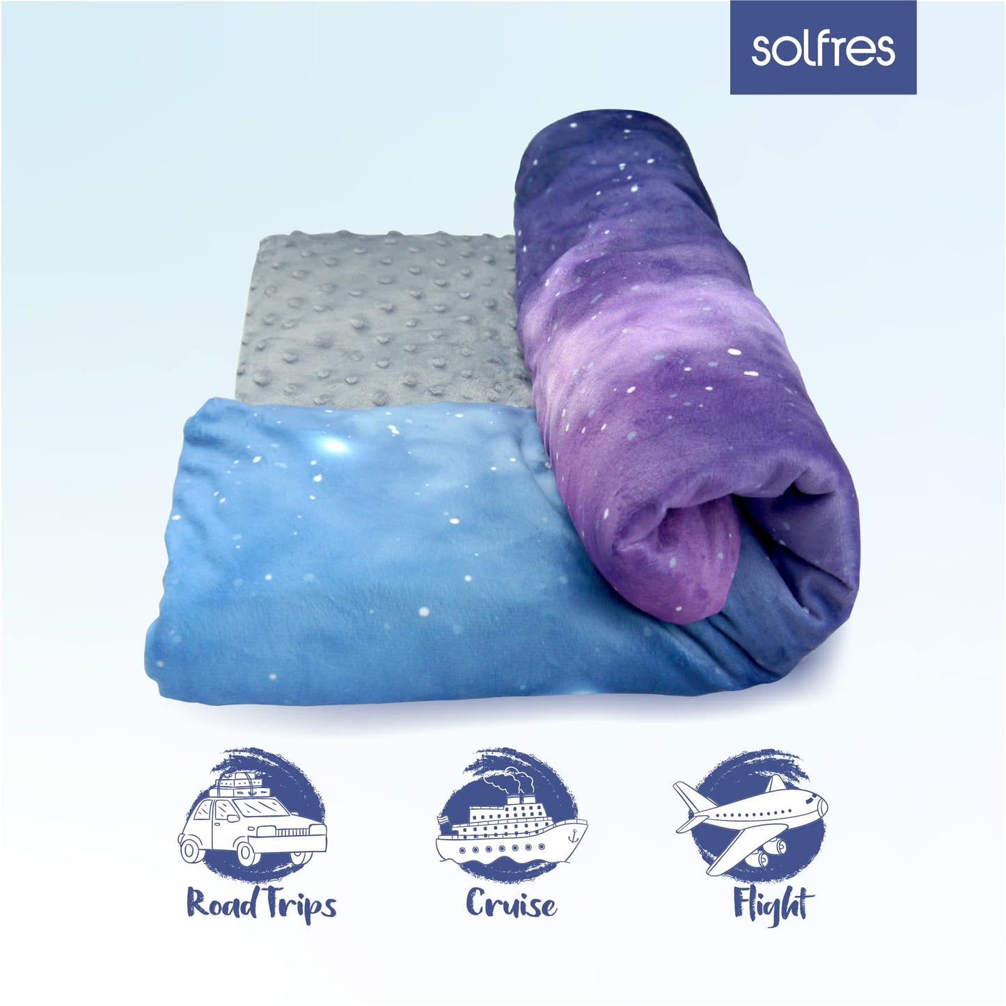 Solfres 5lbs Small Weighted Lap Pad Blanket Throw for Kids Boys Teens 20in x 23in - Sleep Therapy Plush Travel Size with Glass Beads, Dark Blue Universe Galaxy