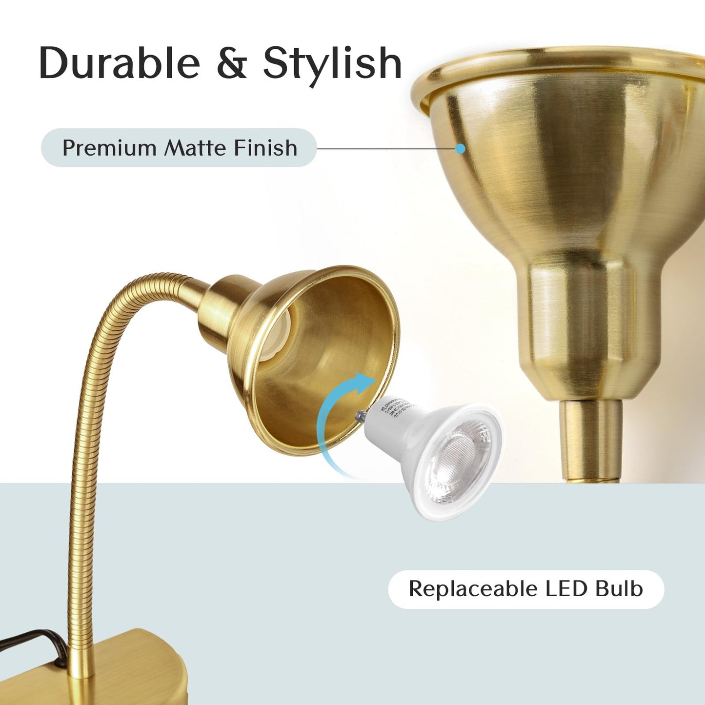 Solfres Patented Innovative Design Headboard Reading Light. No Drilling Golden Book Light for Bedtime Reading. Dimmable LED Book Reading Lamp with Bulb. Movable & Flexible, Black