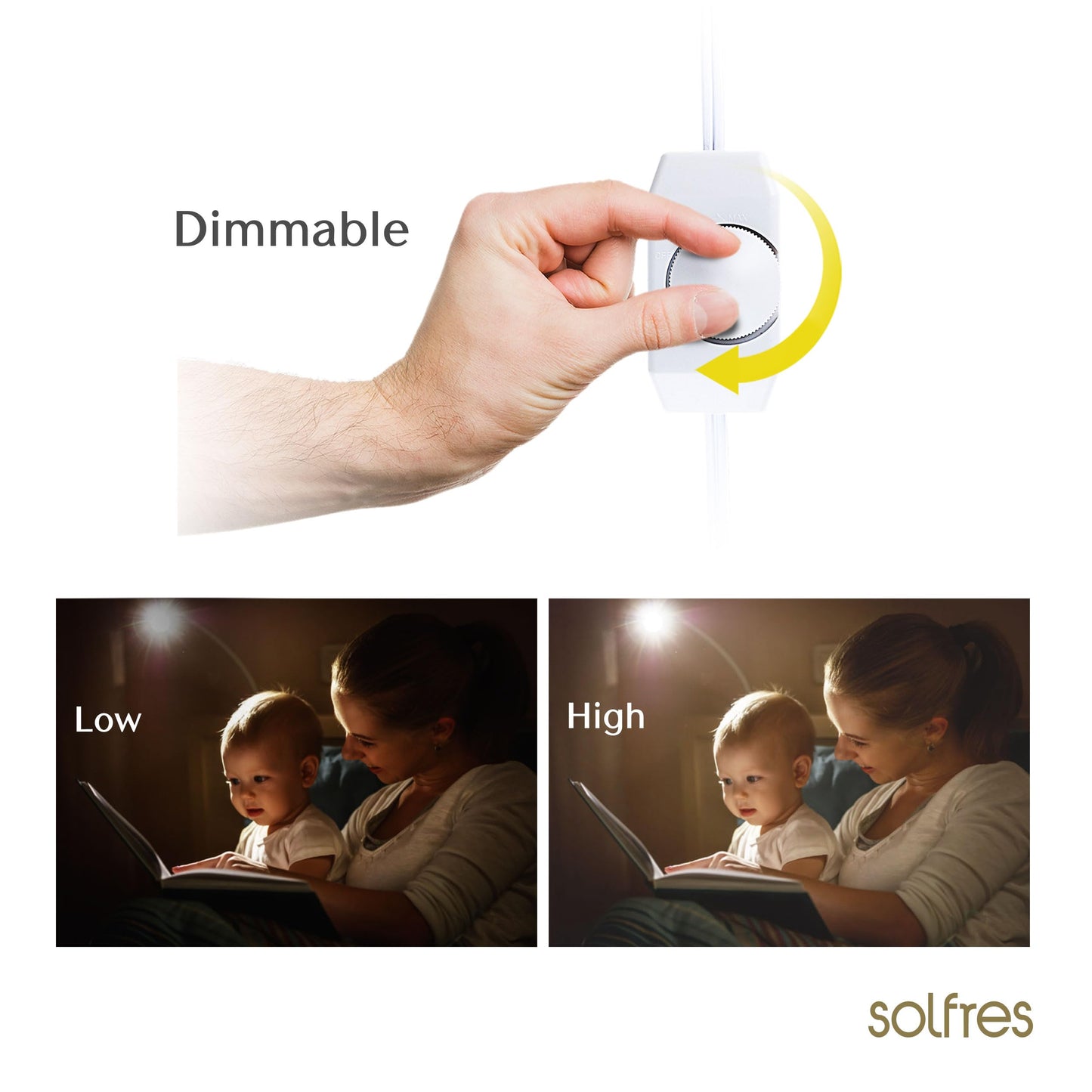 Solfres Patented Innovative Design Headboard Reading Light. No Drilling Golden Book Light for Bedtime Reading. Dimmable LED Book Reading Lamp with Bulb. Movable & Flexible, Black