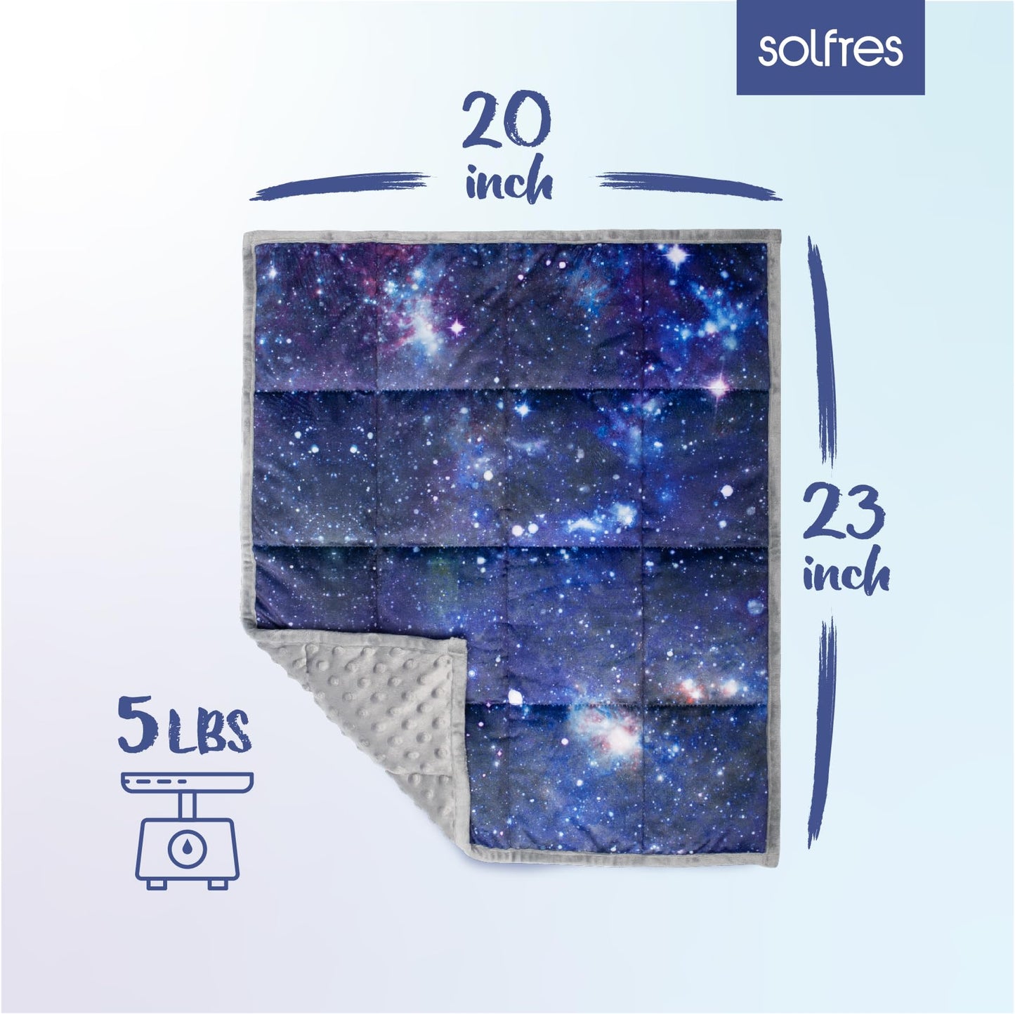 Solfres 5lbs Small Weighted Lap Pad Blanket Throw for Kids Boys Teens 20in x 23in - Sleep Therapy Plush Travel Size with Glass Beads, Dark Blue Universe Galaxy