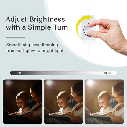 Solfres Patented Innovative Design Headboard Reading Light. No Drilling Golden Book Light for Bedtime Reading. Dimmable LED Book Reading Lamp with Bulb. Movable & Flexible, Gold