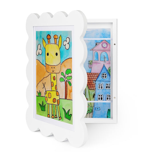 Solfres Kids Art Frames Front Opening 9x12 & 8.5x11 w/Mat, Kids Artwork Frames Changeable, Picture Frame with Storage Holds 150 Drawings, Display for Art Projects 3D Crafts, School Home Office, White (Copy)