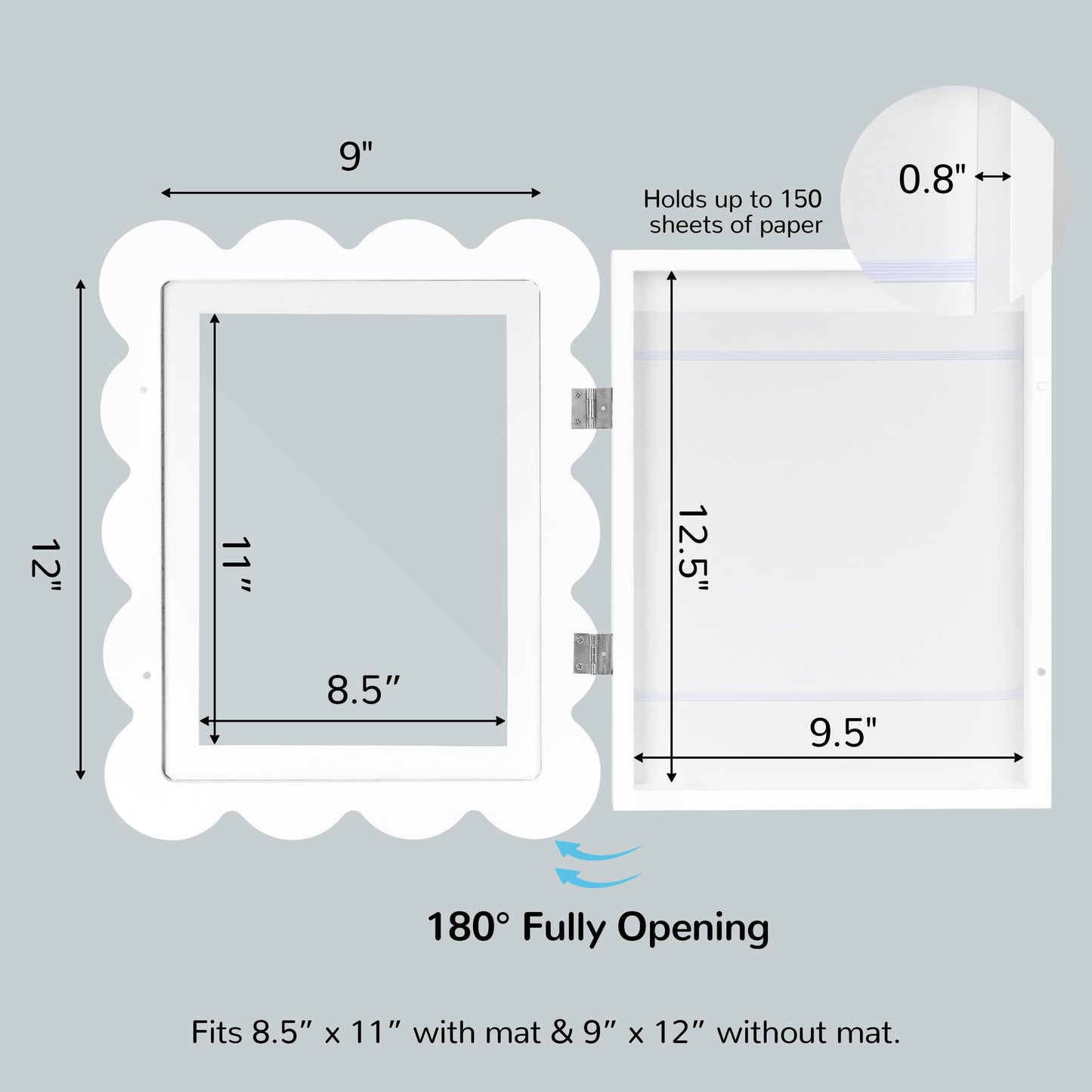 Solfres Kids Art Frames Front Opening 9x12 & 8.5x11 w/Mat, Set of 2, Kids Artwork Frames Changeable, Picture Frame with Storage Holds 150 Drawings, Display for Art Projects 3D Crafts, White