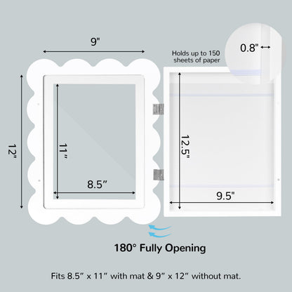 Solfres Kids Art Frames Front Opening 9x12 & 8.5x11 w/Mat, Set of 2, Kids Artwork Frames Changeable, Picture Frame with Storage Holds 150 Drawings, Display for Art Projects 3D Crafts, White
