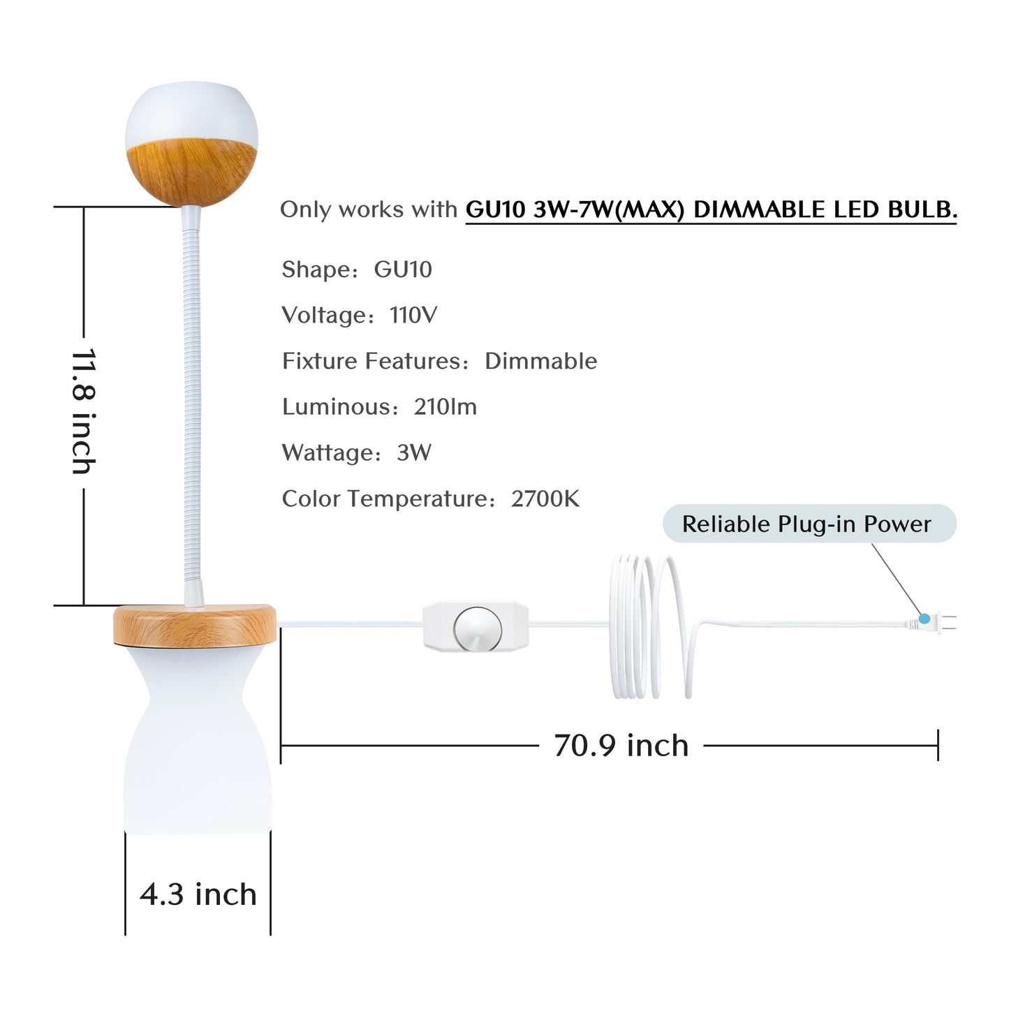 Solfres Patented Innovative Design Headboard Reading Light. No Drilling Golden Book Light for Bedtime Reading. Dimmable LED Book Reading Lamp with Bulb. Movable & Flexible, Black