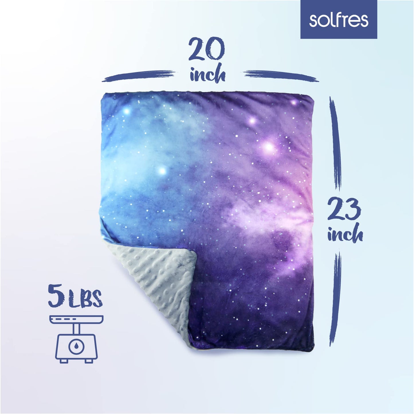 Solfres 5lbs Small Weighted Lap Pad Blanket Throw for Kids Boys Teens 20in x 23in - Sleep Therapy Plush Travel Size with Glass Beads, Dark Blue Universe Galaxy