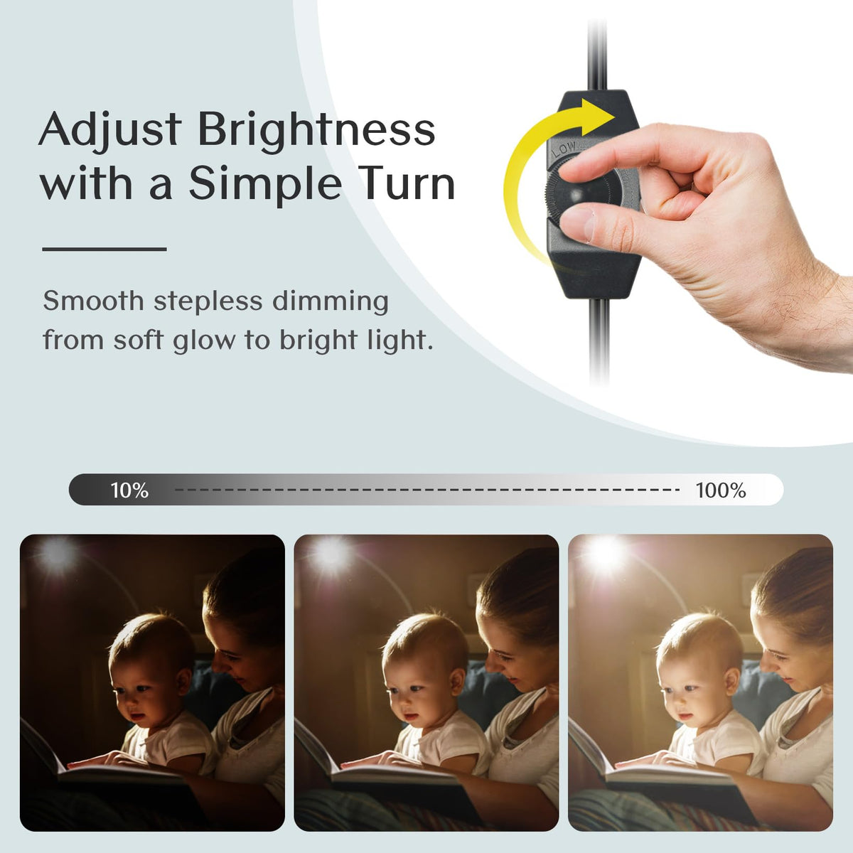 Solfres Patented Innovative Design Headboard Reading Light. No Drilling Golden Book Light for Bedtime Reading. Dimmable LED Book Reading Lamp with Bulb. Movable & Flexible, Gold