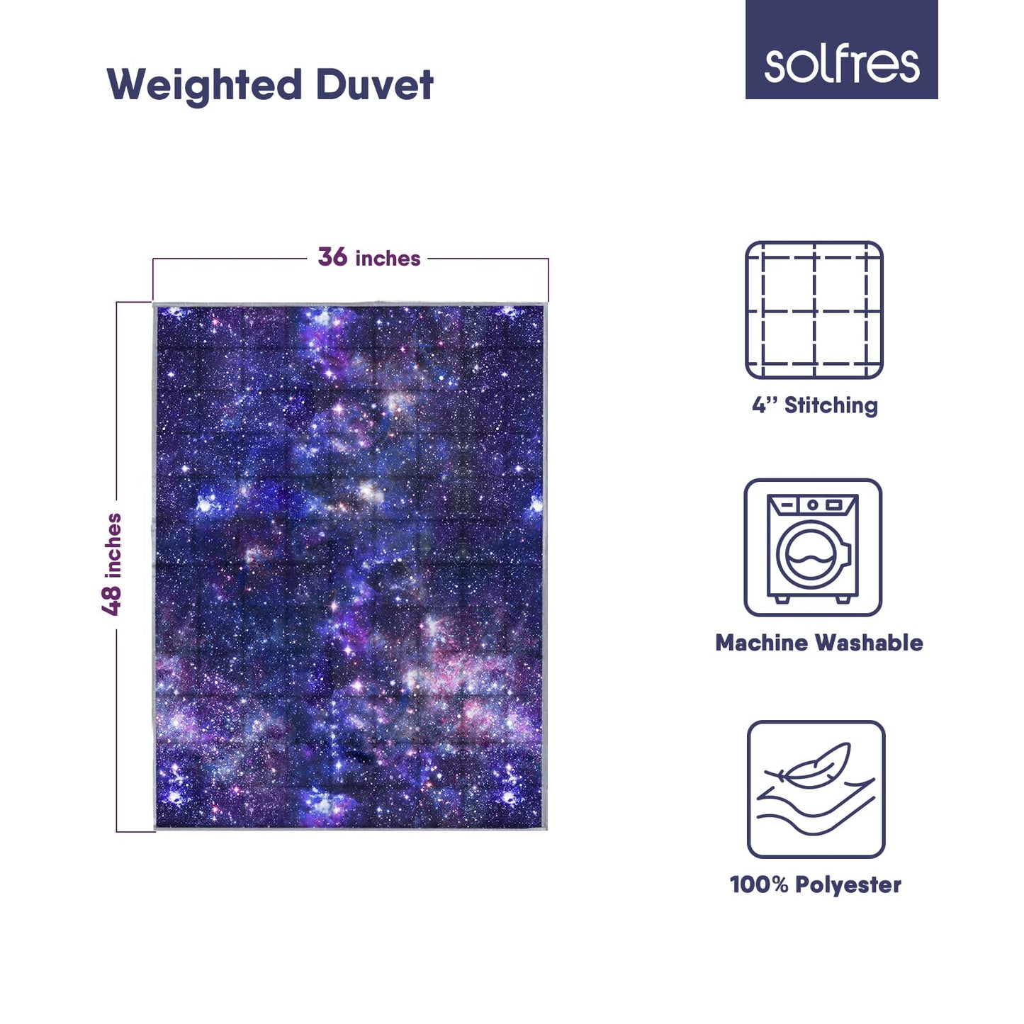 Solfres 5lbs Weighted Blanket, 36 x 48 Inches, Printing Heavy Blanket 5 Pounds for Children and Teens Ultra Soft and Cozy, Stars, Sensory Items, Nebula Galaxy