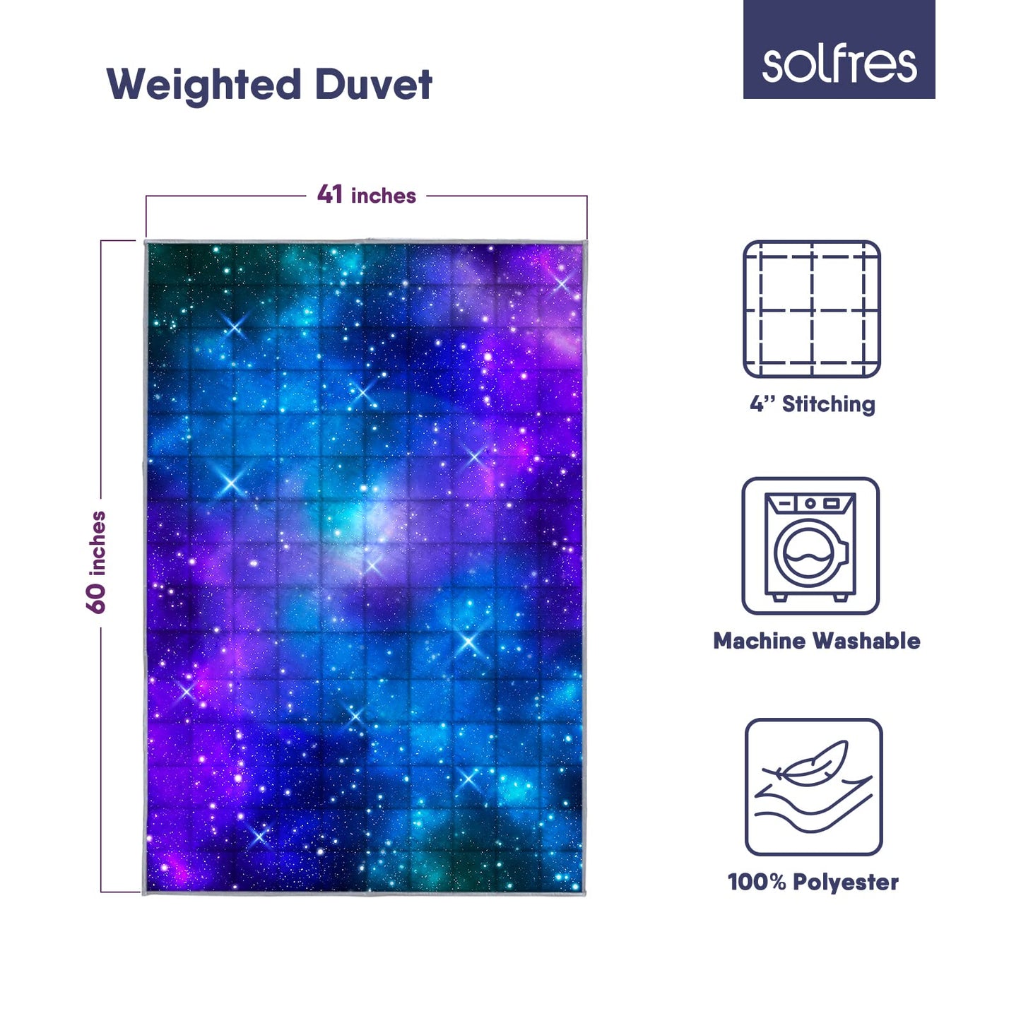 Solfres 5lbs Weighted Blanket, 36 x 48 Inches, Printing Heavy Blanket 5 Pounds for Children and Teens Ultra Soft and Cozy, Stars, Sensory Items, Nebula Galaxy