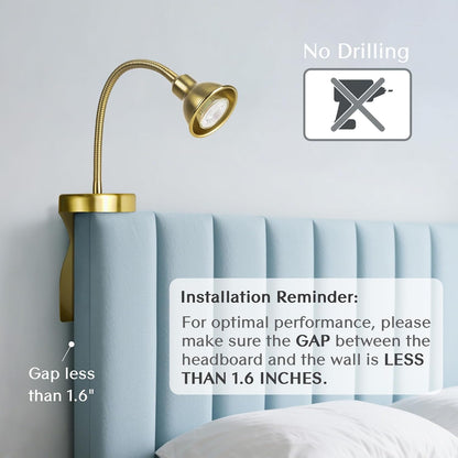 Solfres Innovative Design Rechargeable Headboard Reading Light. No Drilling Book Light for Bedtime Reading. Dimmable LED Lamp with Bulb. Movable & Flexible
