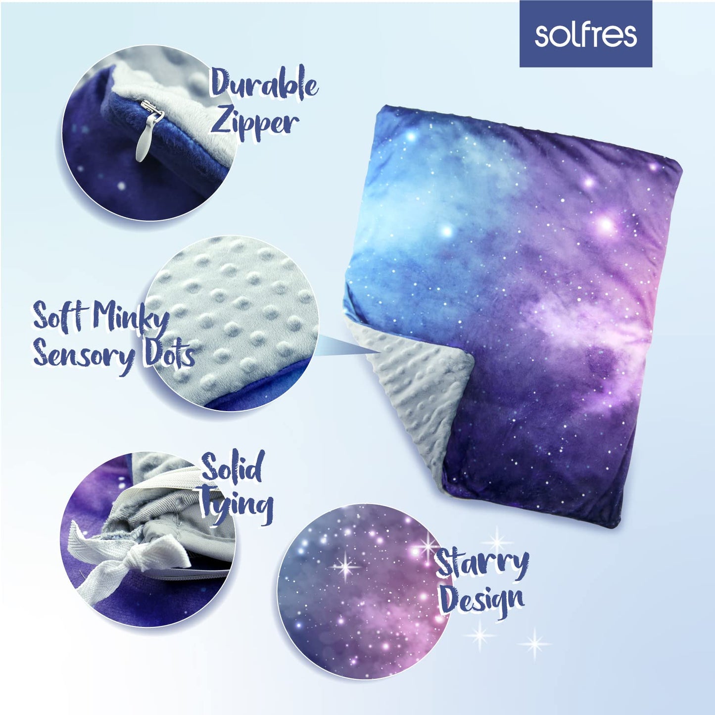 Solfres 5lbs Small Weighted Lap Pad Blanket Throw for Kids Boys Teens 20in x 23in - Sleep Therapy Plush Travel Size with Glass Beads, Dark Blue Universe Galaxy