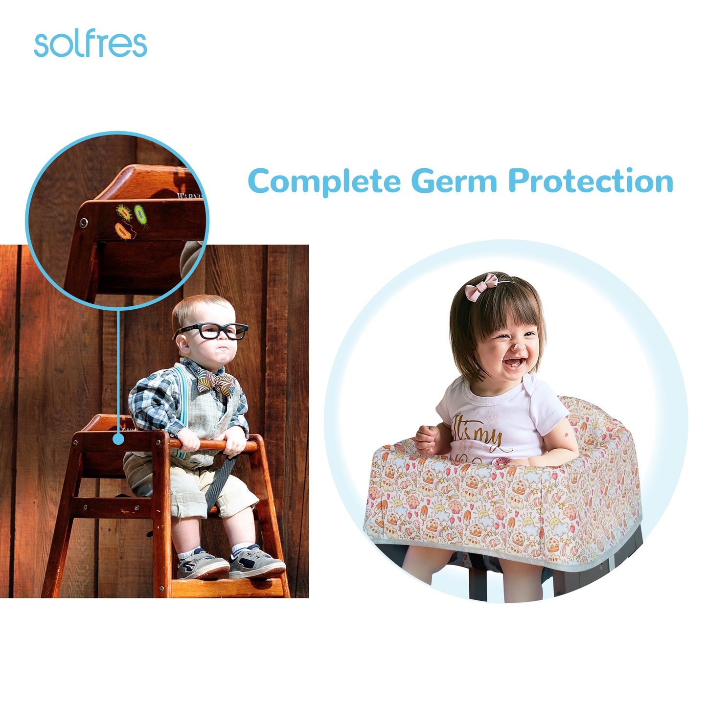 Dual-Belt Baby High Chair Cover, Upgrade Version, for Wooden or Restaurant High Chair, Sturdy and Robust Material, Waterproof Washable Stain and Slip Resistant, Blue Polar Bear