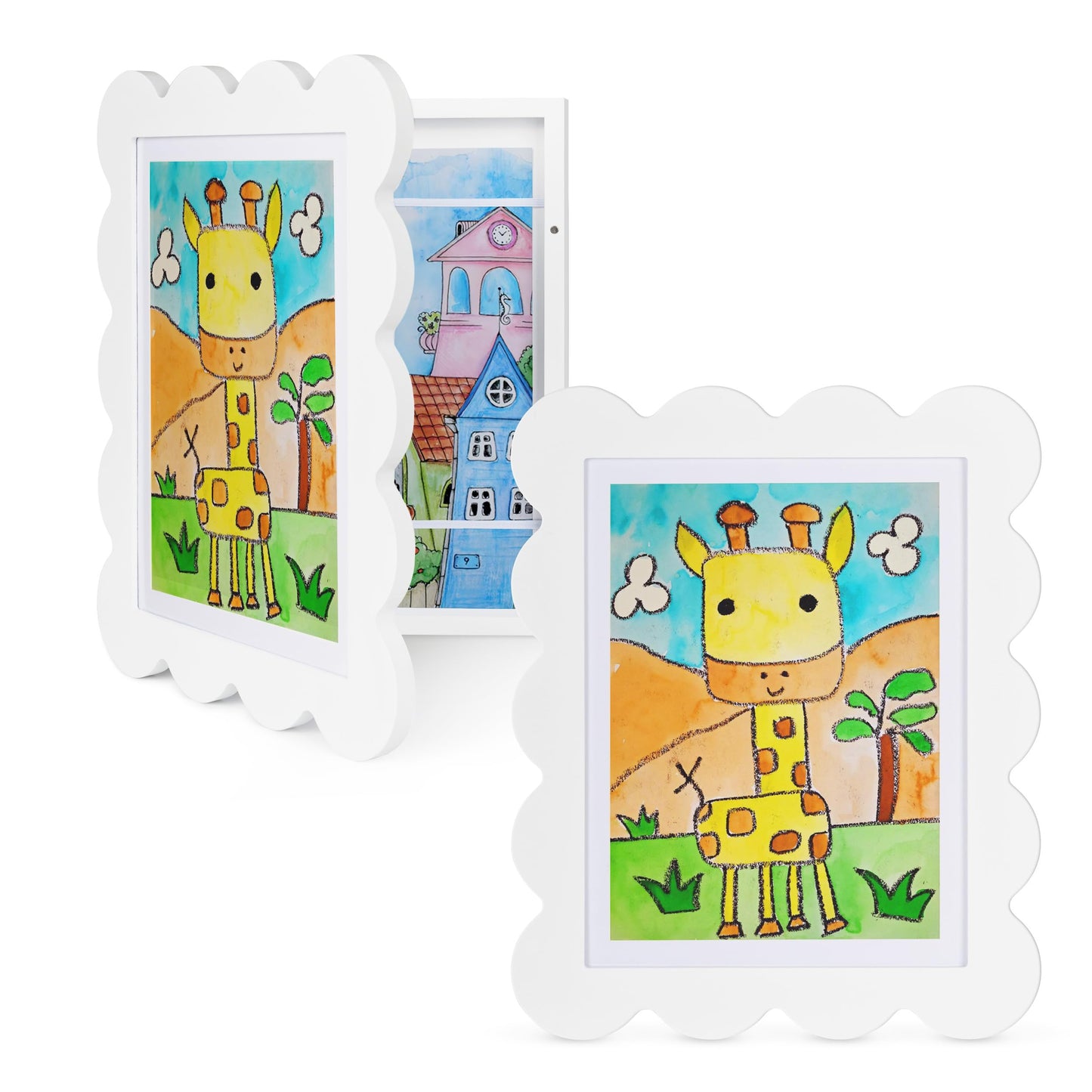 Solfres Kids Art Frames Front Opening 9x12 & 8.5x11 w/Mat, Kids Artwork Frames Changeable, Picture Frame with Storage Holds 150 Drawings, Display for Art Projects 3D Crafts, School Home Office, White (Copy)
